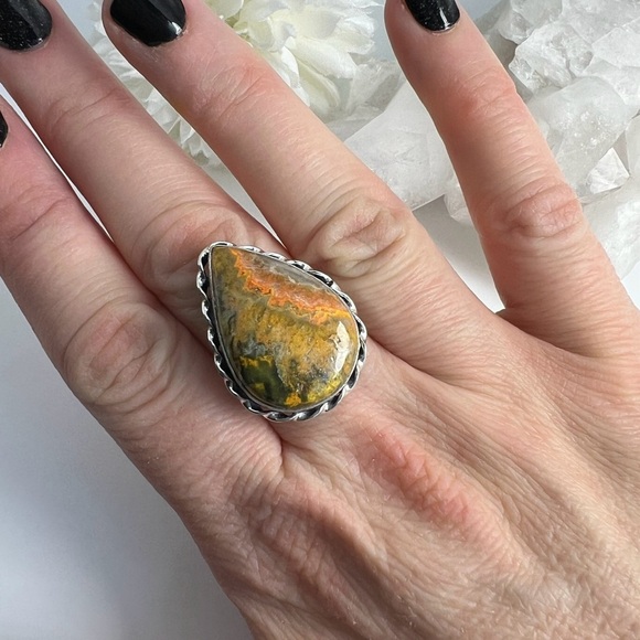 🌷Sterling Silver 925 Bumblebee Jasper Ring Size 8.75 Handmade New - Picture 2 of 10